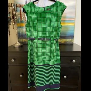 ILE Green with navy stripes dress